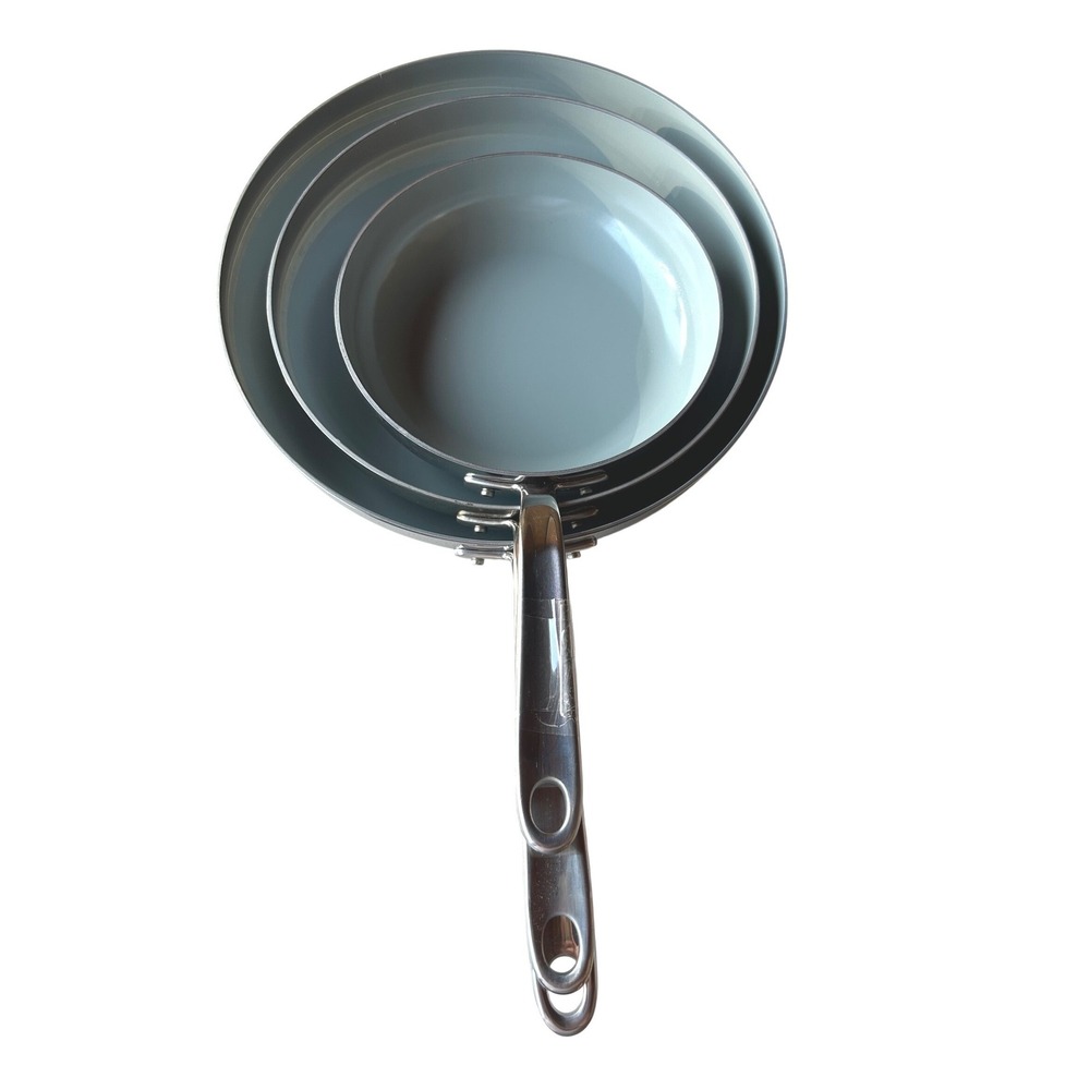 Tramontina Sage Green Tri-Ply Clad Ceramic Nonstick Fry Pan Set 3pc 8-12in